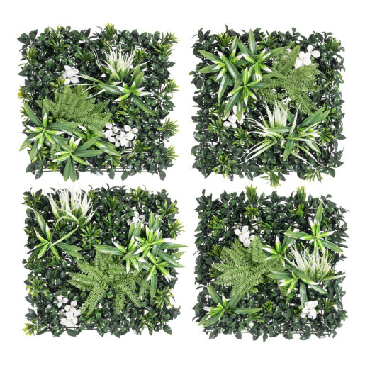 Set 4 panouri plante artificiale verzi albe 50x50 cm