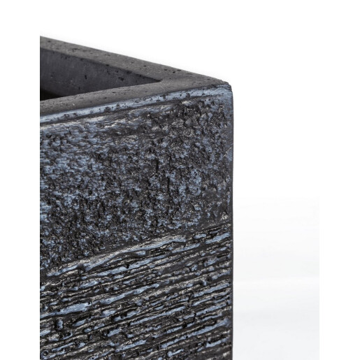 Set 3 ghivece flori fibra sticla neagra Graffiti 26x26x60h/ 33x33x70h/ 40x40x77h