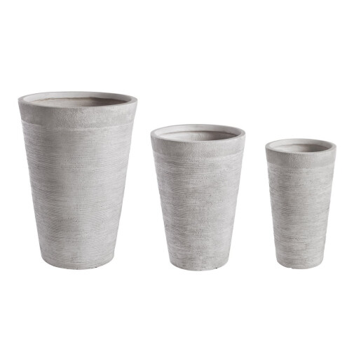 Set 3 ghivece flori fibra sticla alba Graffiti Ø30x50.5h/ ø40x56.5h/ ø49.5x69.5h