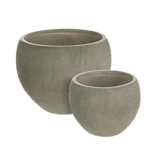 Set 2 ghivece flori fibra sticla verde Brush Ø39,5x30h; ø51x39h