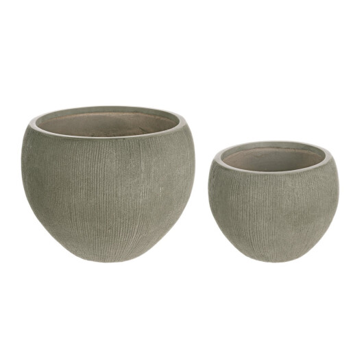 Set 2 ghivece flori fibra sticla verde Brush Ø39,5x30h; ø51x39h