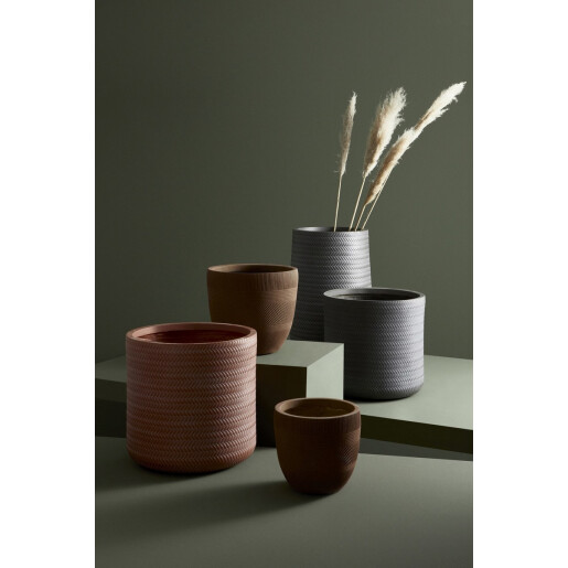 Set 4 ghivece flori fibra sticla caramizie Tressage Ø24x24h; ø30x30h; ø36x36h; ø43x43h