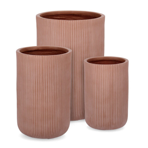 Set 3 ghivece flori fibra sticla caramizie Tressage Ø24,5x36,5h; ø30,5x47,5h; ø37,5x55,5h
