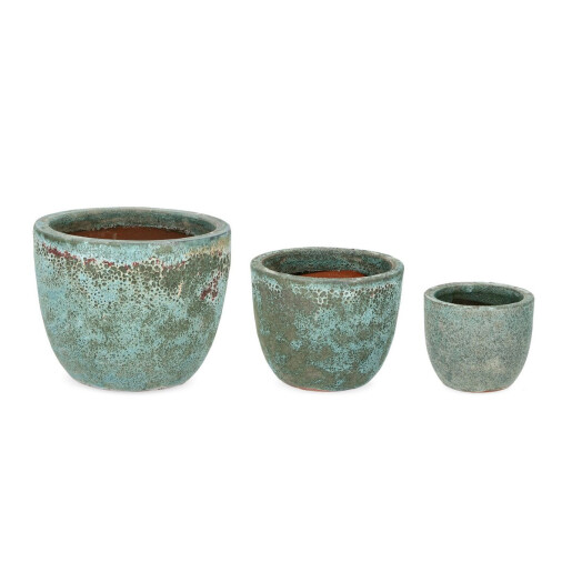 Set 3 ghivece flori teracota verde Duysen Ø39x31h; ø30x24h; ø21x18h
