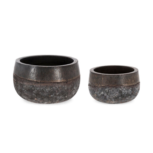 Set 2 ghivece flori fibra sticla neagra cupru Duyen 29x17 cm, 36x22 cm