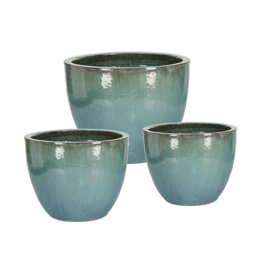 Set 3 ghivece flori teracota albastra Quang Ø28x22h; ø37x28h; ø46x38h