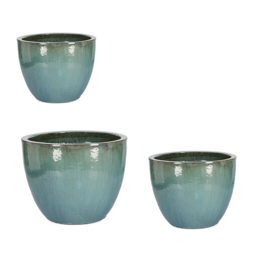 Set 3 ghivece flori teracota albastra Quang Ø28x22h; ø37x28h; ø46x38h