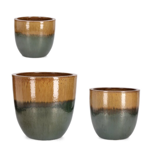 Set 3 ghivece flori teracota ocru gri Thran Ø30x27h; ø38x37h; ø47x47h