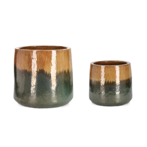 Set 2 ghivece flori teracota ocru gri Thran Ø35x32h; ø48x43h