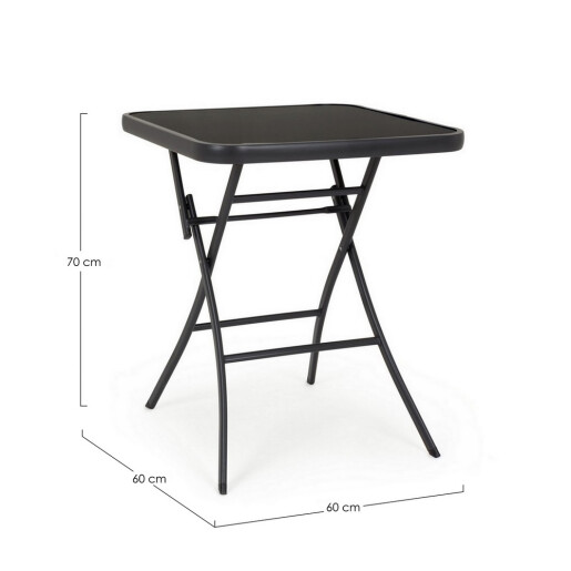 Masa gradina, terasa pliabila otel sticla neagra Martinez 60x60x70h
