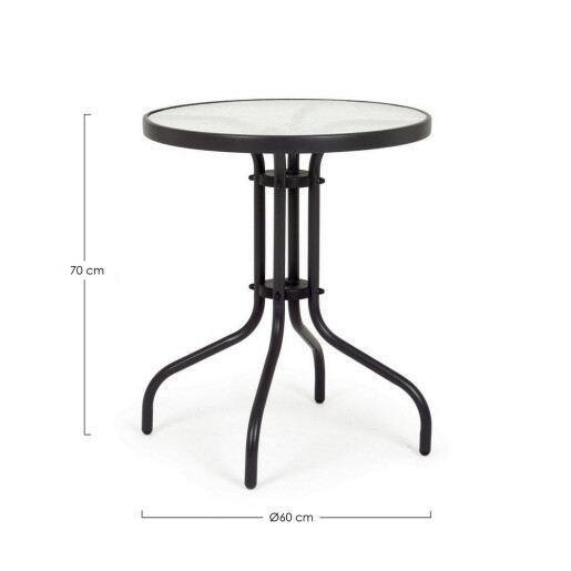 Masa gradina, terasa otel negru sticla Ripley Ø60x70h