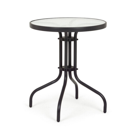 Masa gradina, terasa otel negru sticla Ripley Ø60x70h