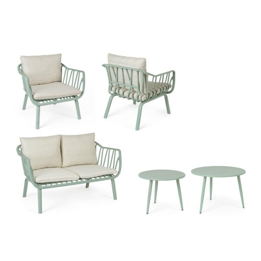Set mobilier gradina otel verde textil bej Nixie 51x40 cm, 65x45 cm, 77x64x68 cm, 121x64x68 cm