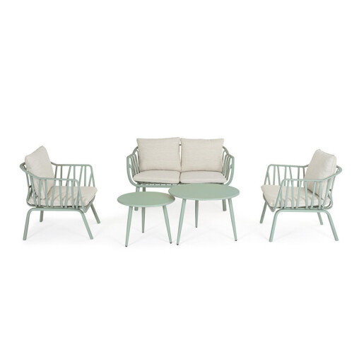 Set mobilier gradina otel verde textil bej Nixie 51x40 cm, 65x45 cm, 77x64x68 cm, 121x64x68 cm