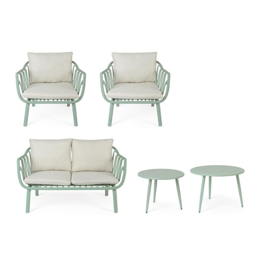 Set mobilier gradina otel verde textil bej Nixie 51x40 cm, 65x45 cm, 77x64x68 cm, 121x64x68 cm
