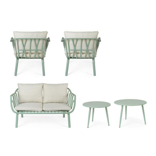 Set mobilier gradina otel verde textil bej Nixie 51x40 cm, 65x45 cm, 77x64x68 cm, 121x64x68 cm