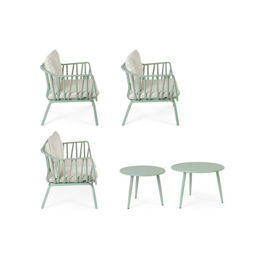 Set mobilier gradina otel verde textil bej Nixie 51x40 cm, 65x45 cm, 77x64x68 cm, 121x64x68 cm