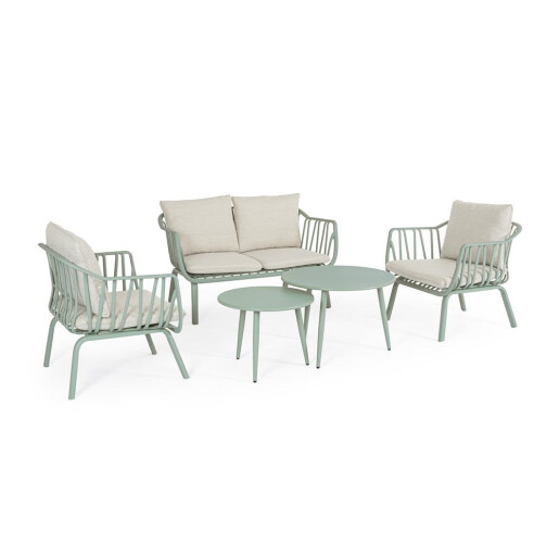 Set mobilier gradina otel verde textil bej Nixie 51x40 cm, 65x45 cm, 77x64x68 cm, 121x64x68 cm