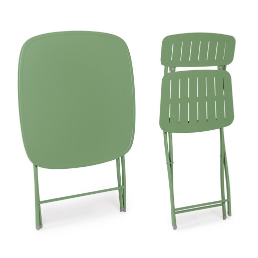 Set mobilier gradina masa, 2 scaune otel verde Yvonne 44x50x85h, 70x70x72h