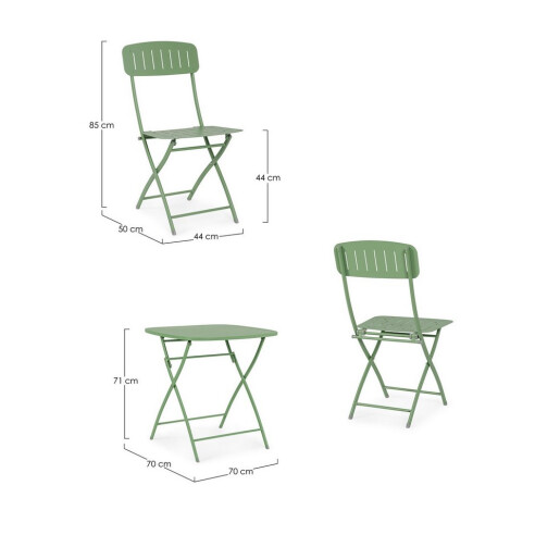 Set mobilier gradina masa, 2 scaune otel verde Yvonne 44x50x85h, 70x70x72h