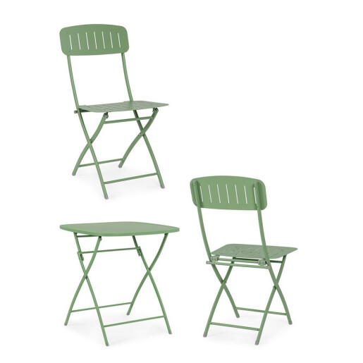 Set mobilier gradina masa, 2 scaune otel verde Yvonne 44x50x85h, 70x70x72h