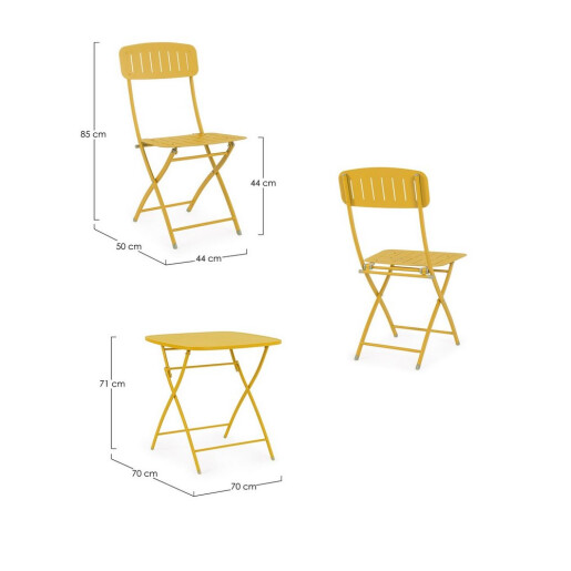 Set mobilier gradina masa, 2 scaune otel ocru Yvonne 44x50x85h, 70x70x72h