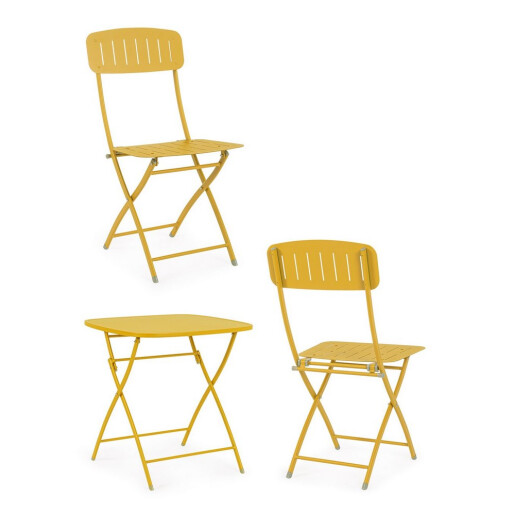 Set mobilier gradina masa, 2 scaune otel ocru Yvonne 44x50x85h, 70x70x72h