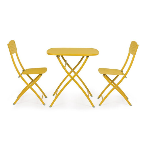 Set mobilier gradina masa, 2 scaune otel ocru Yvonne 44x50x85h, 70x70x72h