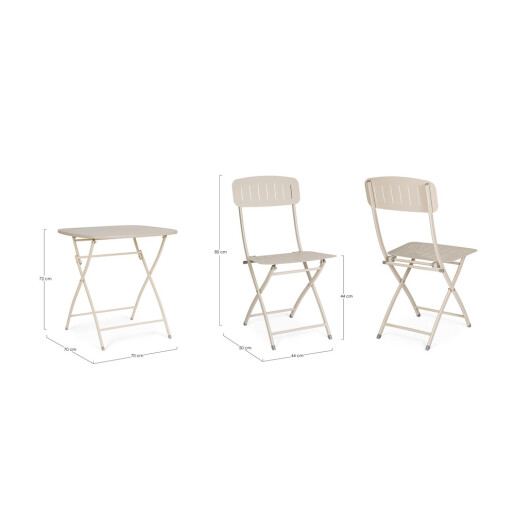 Set mobilier gradina masa, 2 scaune otel champagne Yvonne 44x50x85h, 70x70x72h