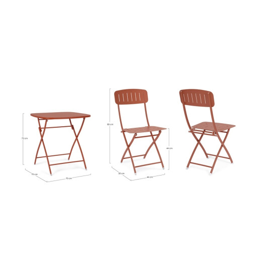Set mobilier gradina masa, 2 scaune otel caramiziu Yvonne 44x50x85h, 70x70x72h