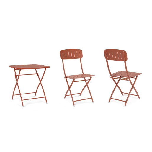 Set mobilier gradina masa, 2 scaune otel caramiziu Yvonne 44x50x85h, 70x70x72h
