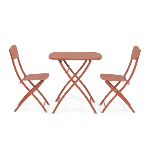 Set mobilier gradina masa, 2 scaune otel caramiziu Yvonne 44x50x85h, 70x70x72h