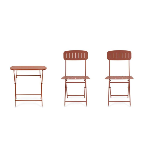 Set mobilier gradina masa, 2 scaune otel caramiziu Yvonne 44x50x85h, 70x70x72h