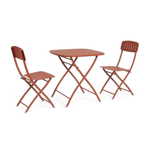 Set mobilier gradina masa, 2 scaune otel caramiziu Yvonne 44x50x85h, 70x70x72h