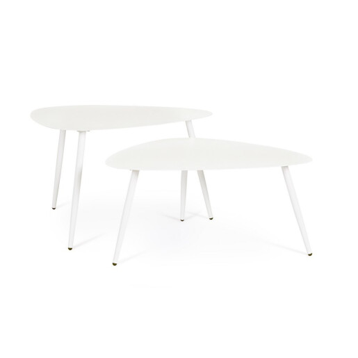 Set 2 masute cafea otel alb Yvonne 77.5x73.5x35h; 77.5x73.5x45h