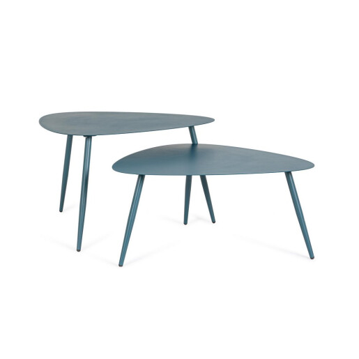 Set 2 masute cafea otel albastru Yvonne 77.5x73.5x35h; 77.5x73.5x45h