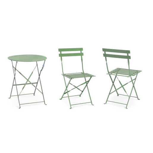 Set mobilier gradina masa, 2 scaune otel verde Austin 41x46x80x44h1(x2); ø60x71h