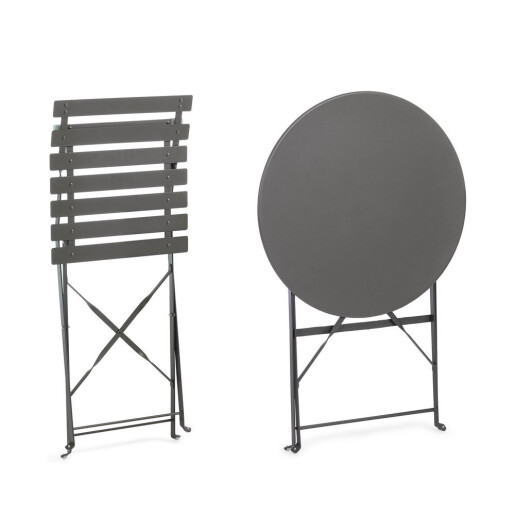 Set mobilier gradina masa, 2 scaune otel gri charcoal Austin 41x46x80x44h1(x2); ø60x71h