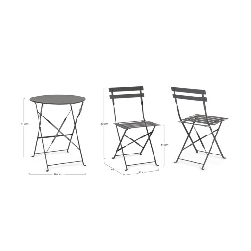 Set mobilier gradina masa, 2 scaune otel gri charcoal Austin 41x46x80x44h1(x2); ø60x71h