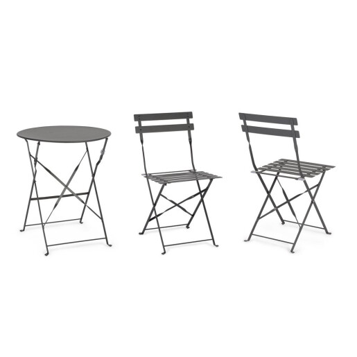 Set mobilier gradina masa, 2 scaune otel gri charcoal Austin 41x46x80x44h1(x2); ø60x71h