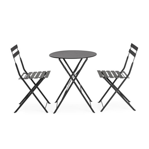 Set mobilier gradina masa, 2 scaune otel gri charcoal Austin 41x46x80x44h1(x2); ø60x71h