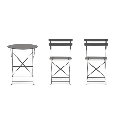 Set mobilier gradina masa, 2 scaune otel gri charcoal Austin 41x46x80x44h1(x2); ø60x71h