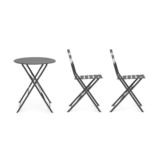 Set mobilier gradina masa, 2 scaune otel gri charcoal Austin 41x46x80x44h1(x2); ø60x71h