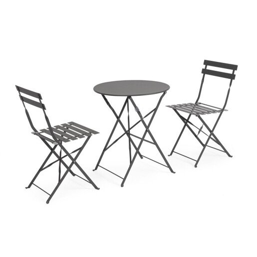 Set mobilier gradina masa, 2 scaune otel gri charcoal Austin 41x46x80x44h1(x2); ø60x71h