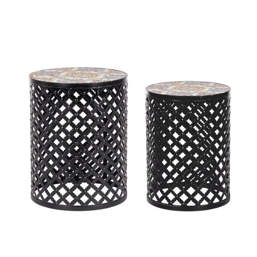 Set 2 masute cafea otel ceramica multicolora Santorini Ø30x41h; ø35x45h