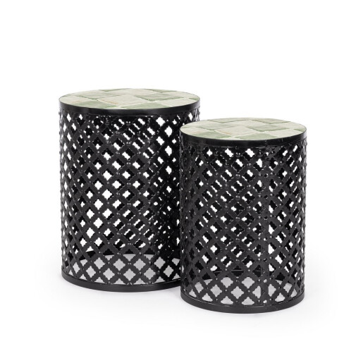 Set 2 masute cafea otel ceramica multicolora Loire Ø30x41h; ø35x45h