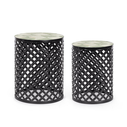 Set 2 masute cafea otel ceramica multicolora Loire Ø30x41h; ø35x45h