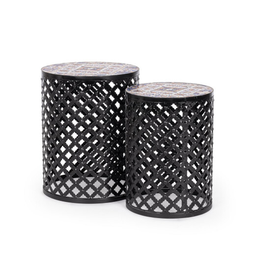 Set 2 masute cafea otel ceramica multicolora Mykonos Ø30x41h; ø35x45h