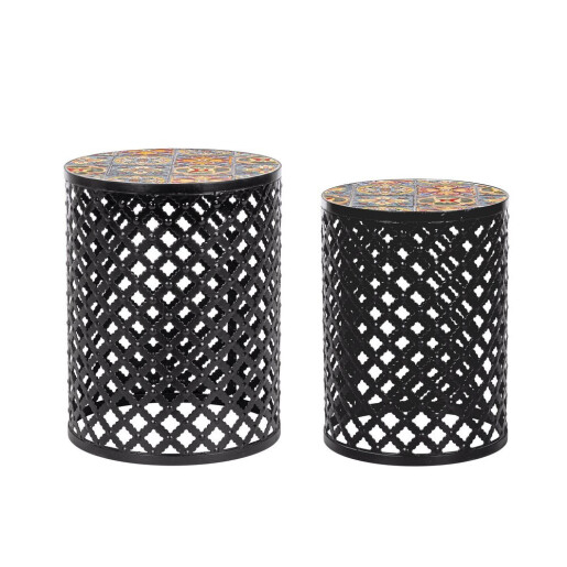 Set 2 masute cafea otel ceramica multicolora Naxos Ø30x41h; ø35x45h