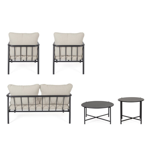 Set mobilier gradina otel gri charcoal textil bej Otsuni